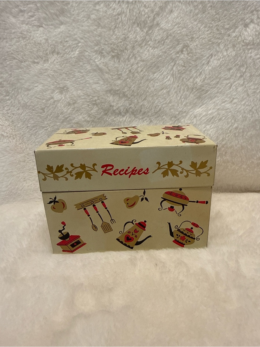 Vintage Metal Recipe Box Cottagecore Kitchen Storage Retro Tin